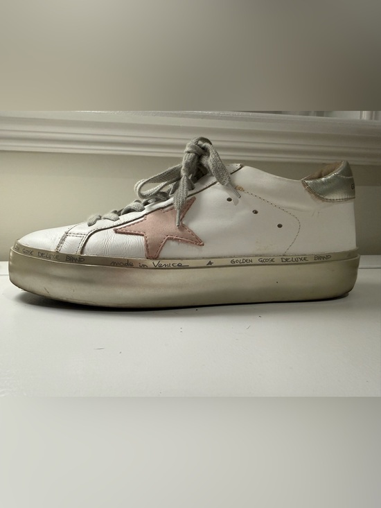 Golden Goose Shoes - Golden Goose HI STAR White Leather Sneakers with Blush Star and Metallic Heel